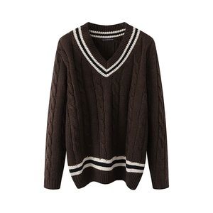Brandy Melville Women's Brown and White Jumper